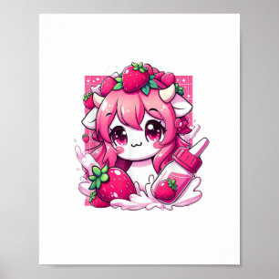 Strawberry Cow Kawaii Anime Strawberry Milk _1 Poster