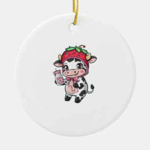 Strawberry Cow Kawaii Anime Strawberry Milk _2 Ceramic Tree Decoration