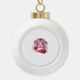 Strawberry Cow Kawaii Anime Strawberry Milk _3 Ceramic Ball Christmas Ornament