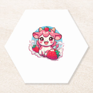 Strawberry Cow Kawaii Anime Strawberry Milk _3 Paper Coaster