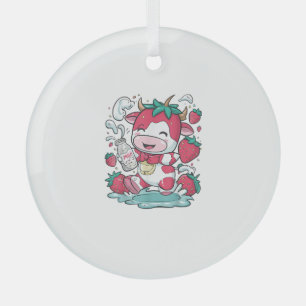 Strawberry Cow Kawaii Anime Strawberry Milk _4 Glass Tree Decoration