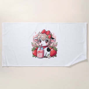 Strawberry Cow Kawaii Anime Strawberry Milk _6 Beach Towel