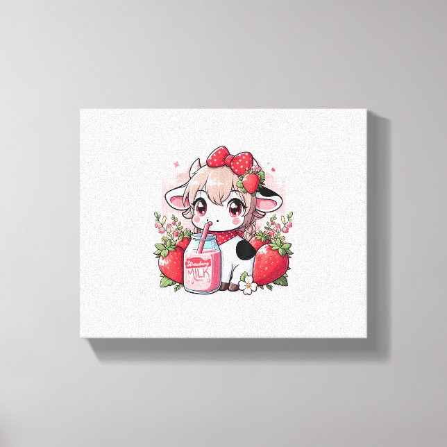 Strawberry Cow Kawaii Anime Strawberry Milk _6 Canvas Print (Front)