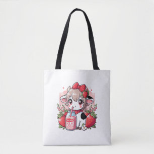 Strawberry Cow Kawaii Anime Strawberry Milk _6 Tote Bag
