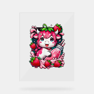 Strawberry Cow Kawaii Anime Strawberry Milk Acrylic Sign