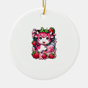 Strawberry Cow Kawaii Anime Strawberry Milk  Ceramic Tree Decoration