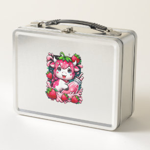 Strawberry Cow Kawaii Anime Strawberry Milk Metal Lunch Box