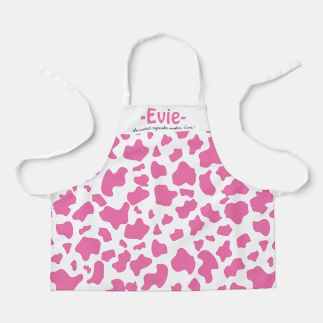 Strawberry cow print 2 x custom text apron (Front)