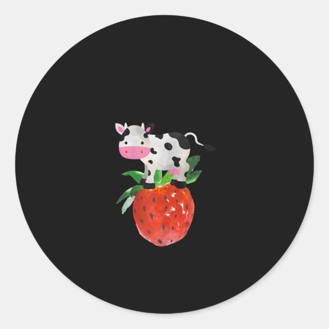 Strawberry Cowprint Cute Pink Cow Classic Round Sticker (Front)