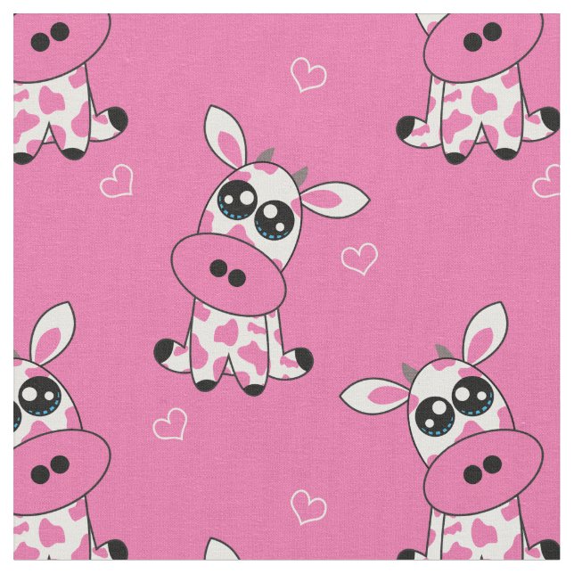🍓🐄Strawberry Cows with hearts, pink, custom size Fabric (Close Up)