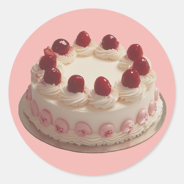 Strawberry Cream Cake Classic Round Sticker (Front)