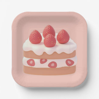 Strawberry Cream Cake Paper Plate