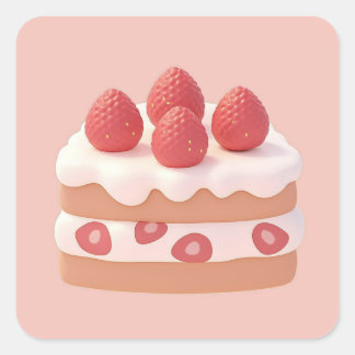Strawberry Cream Cake Square Sticker