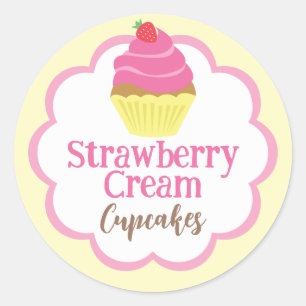 Strawberry Cream Cupcake Scallop Label