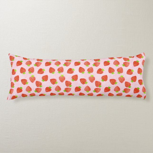 Strawberry Cream Pattern Pretty Pink Red Body Cushion (Front)