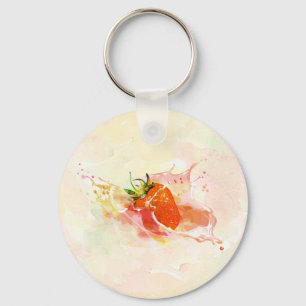 Strawberry Cream Splash! Watercolor Key Ring