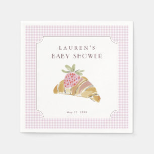 Strawberry Croissant Pink Gingham Baby Shower Napkin