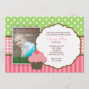 Strawberry Cupcake 1st Birthday Party Invitation