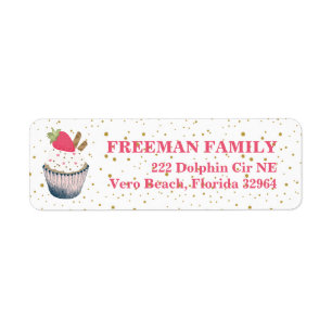 Strawberry Cupcake Address Label – Pink and Gold S