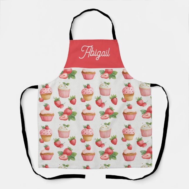 Strawberry Cupcake Apron Custom Name (Front)