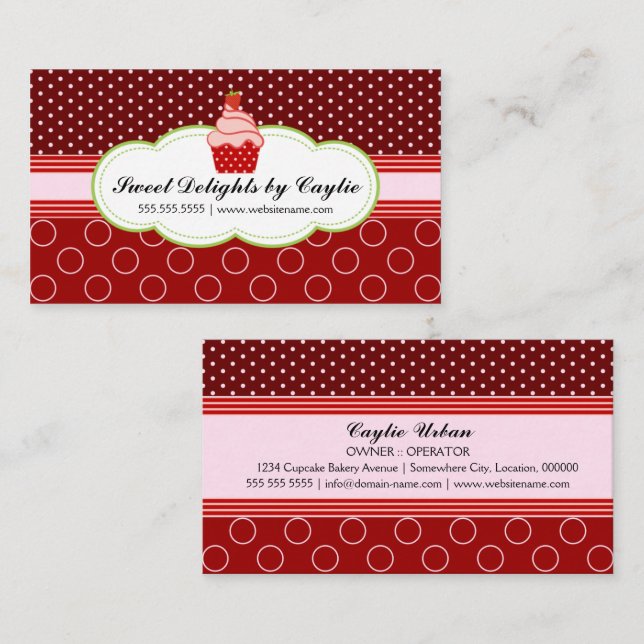 Strawberry Cupcake Bakery Business Card (Front/Back)