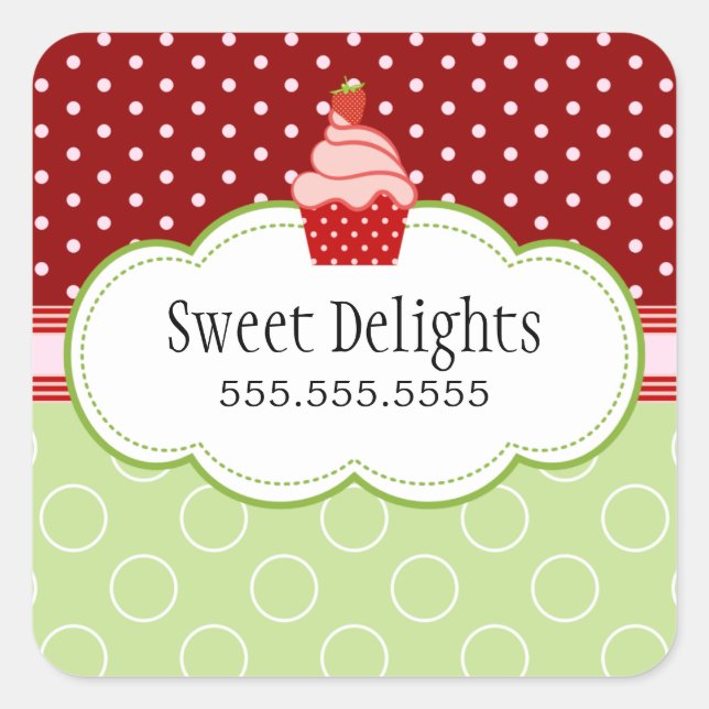 Strawberry Cupcake Bakery Cake Box Seals (Front)