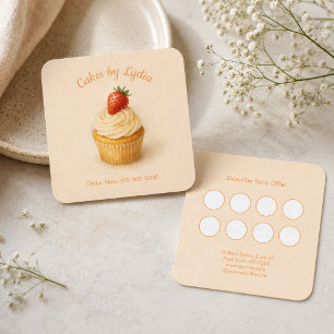 Strawberry Cupcake Bakery Loyalty Punch Card