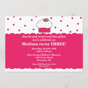 Strawberry Cupcake Birthday Invitation