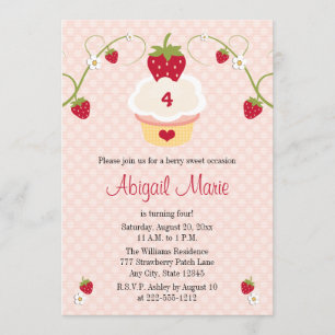 Strawberry Cupcake Birthday Invitation Any Age