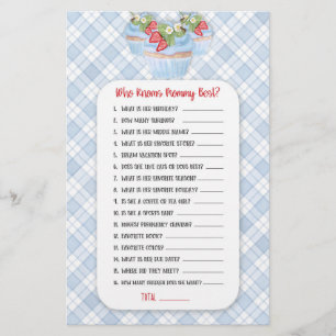 Strawberry Cupcake Blue Baby to Bee Shower Game Flyer