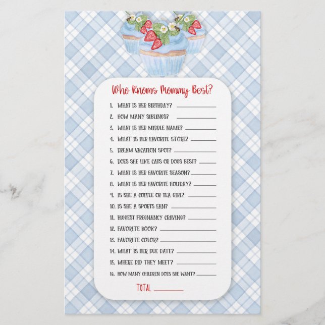 Strawberry Cupcake Blue Baby to Bee Shower Game Flyer (Front)