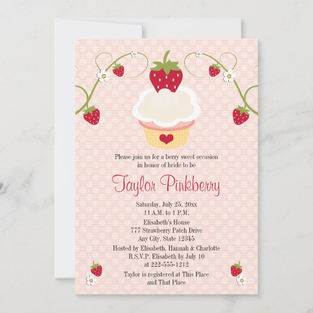 Strawberry Cupcake Bridal Shower Invitation Pink (Front)