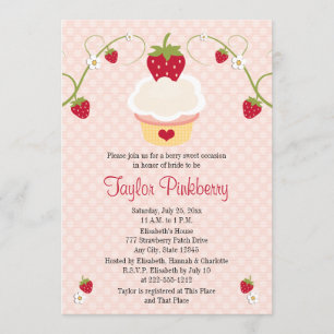 Strawberry Cupcake Bridal Shower Invitation Pink