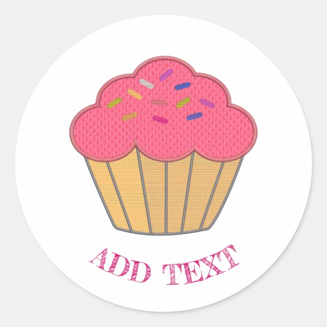 Strawberry Cupcake Embroidery Print Custom Text Classic Round Sticker (Front)
