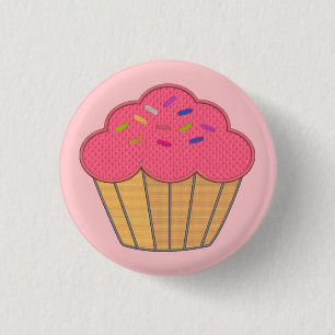 Strawberry Cupcake Faux Embroidery Print 3 Cm Round Badge