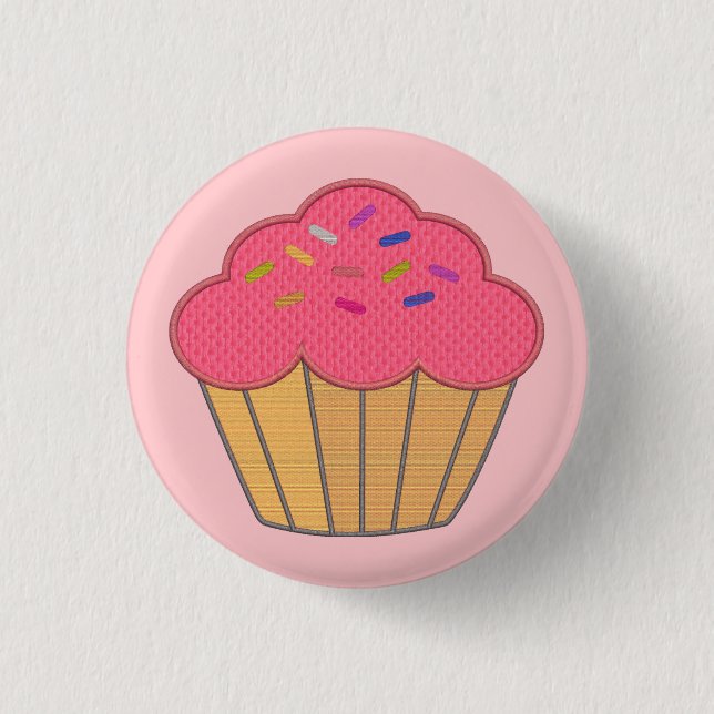 Strawberry Cupcake Faux Embroidery Print 3 Cm Round Badge (Front)