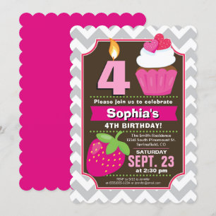 Strawberry Cupcake Girl Birthday Invitation