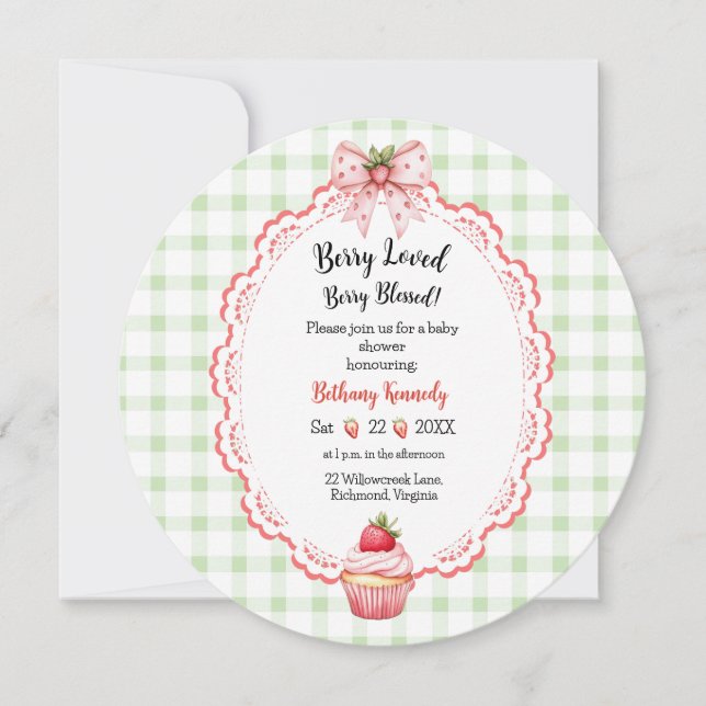 Strawberry Cupcake Round Baby Shower Invitation (Front)