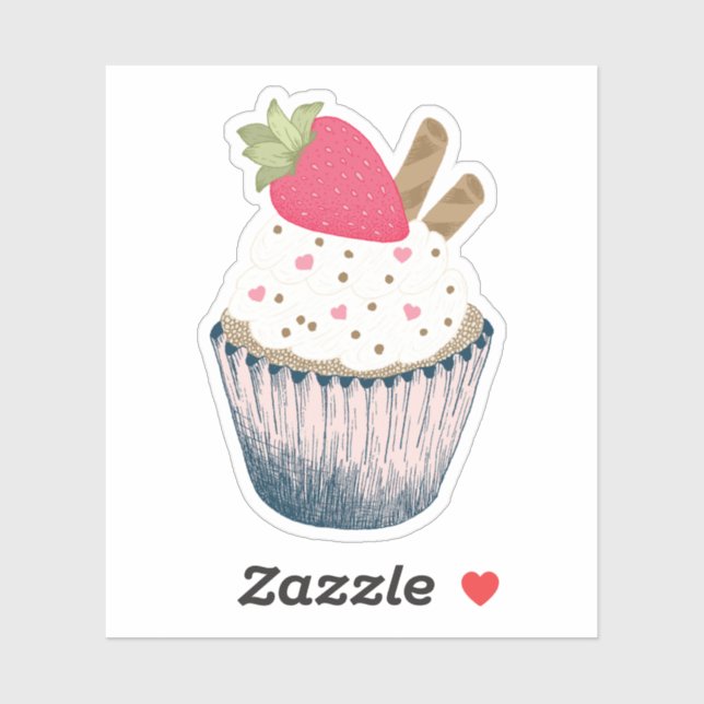 Strawberry Cupcake Sticker – Pink Heart Sprinkles  (Sheet)