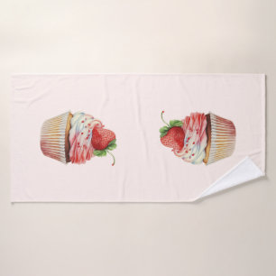 Strawberry Cupcake Sweet Dessert Bath Towel Set
