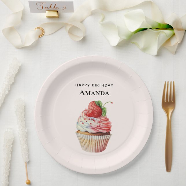 Strawberry Cupcake Sweet Dessert Birthday Paper Plate (Wedding)