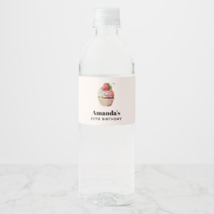 Strawberry Cupcake Sweet Dessert Birthday Water Bottle Label