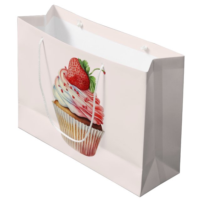 Strawberry Cupcake Sweet Dessert Large Gift Bag (Front Angled)