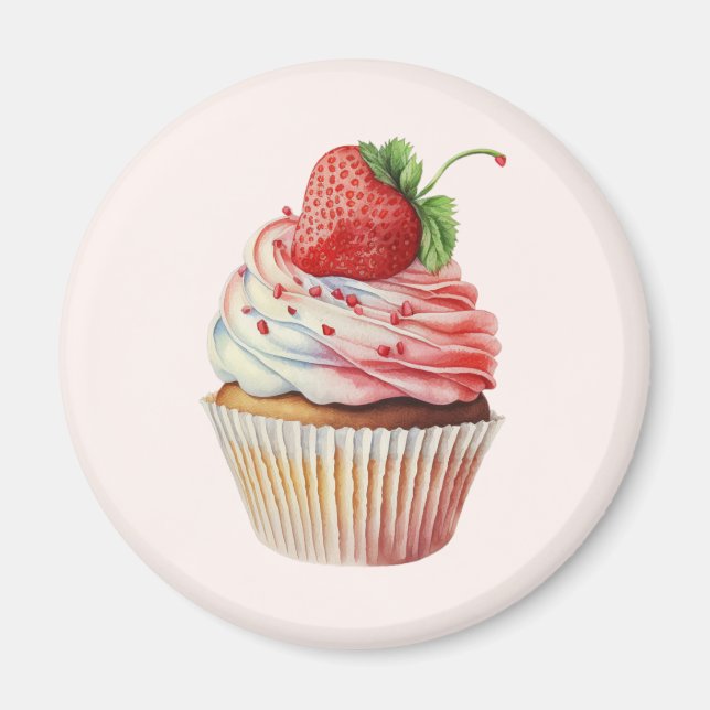 Strawberry Cupcake Sweet Dessert Magnet (Front)