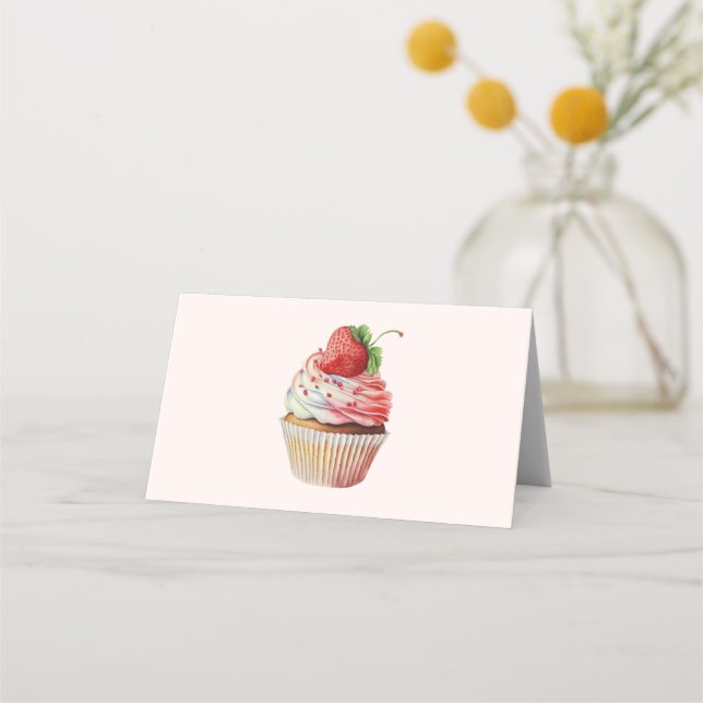Strawberry Cupcake Sweet Dessert Place Card (Front)
