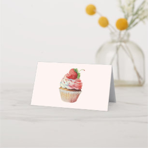 Strawberry Cupcake Sweet Dessert Place Card