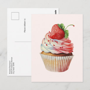 Strawberry Cupcake Sweet Dessert Postcard