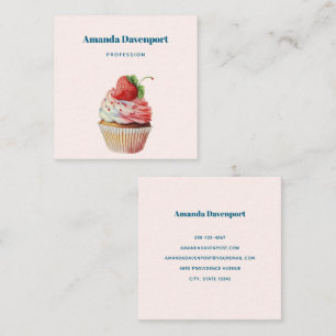 Strawberry Cupcake Sweet Dessert Square Business Card