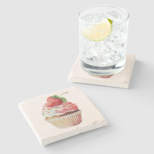 Strawberry Cupcake Sweet Dessert Stone Coaster