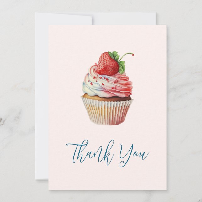 Strawberry Cupcake Sweet Dessert Thank You Card (Front)